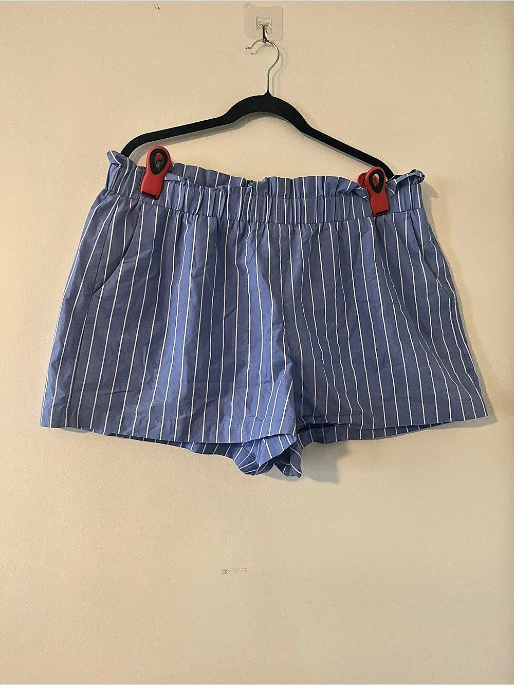Express Blue White Striped Paperbag Shorts XL Coastal Nautical Summer Vacation